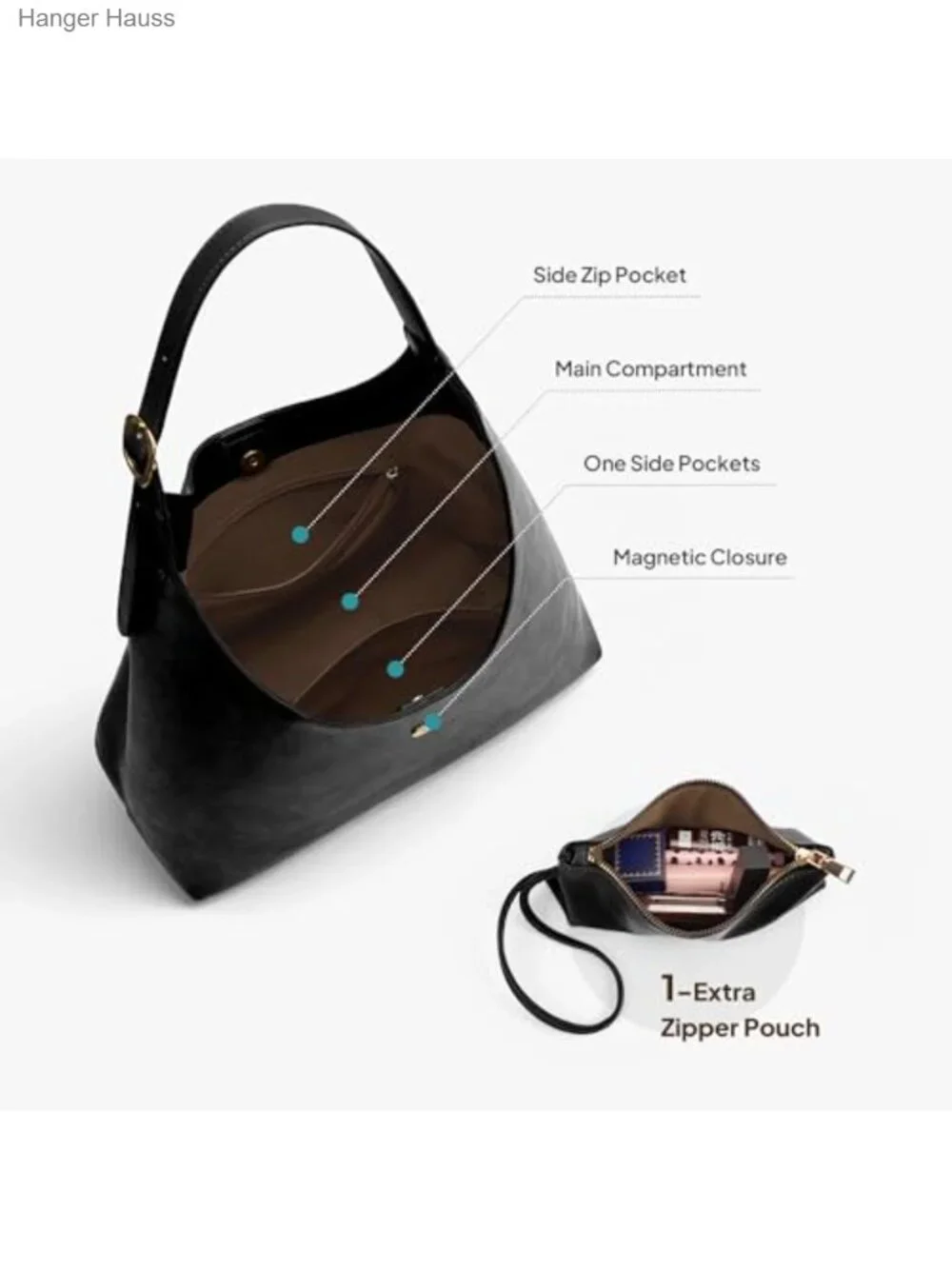 Slouchy Hobo Bag Women Large Shoulder Tote PU Leather with Wallet